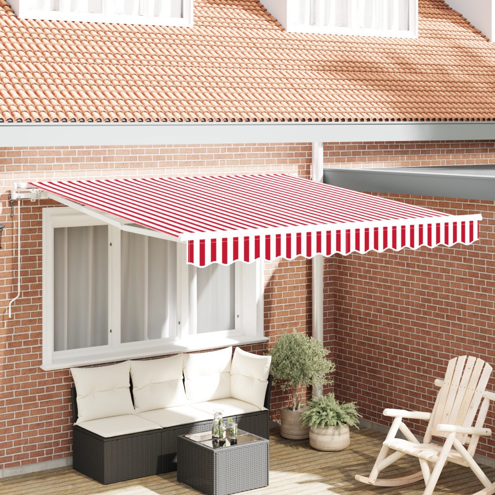 vidaXL Automatisk Utdragbar Markis Röda och Vita Ränder 350x250 cm