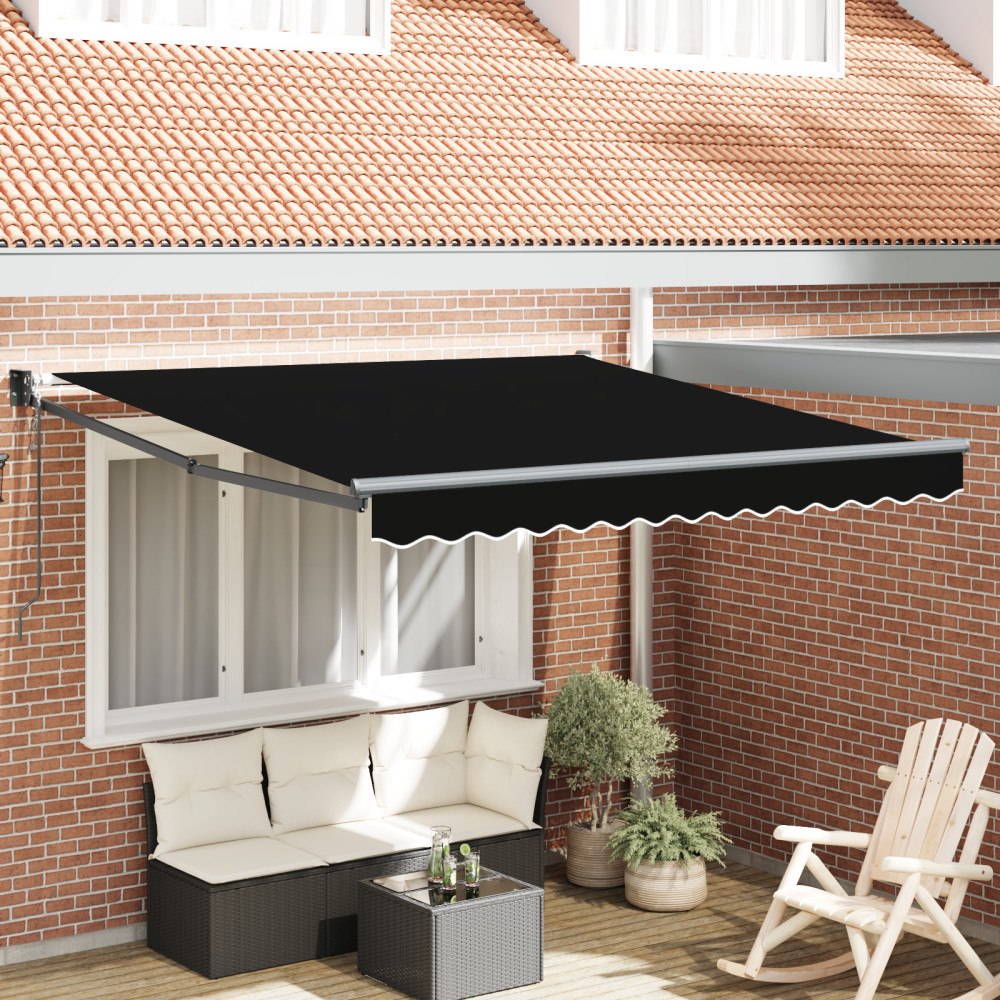 vidaXL Automatisk Utdragbar Markis Svart 350x250 cm, vidaXL Markis Ersättningsduk för 3.5x2.5 m Ram Svart