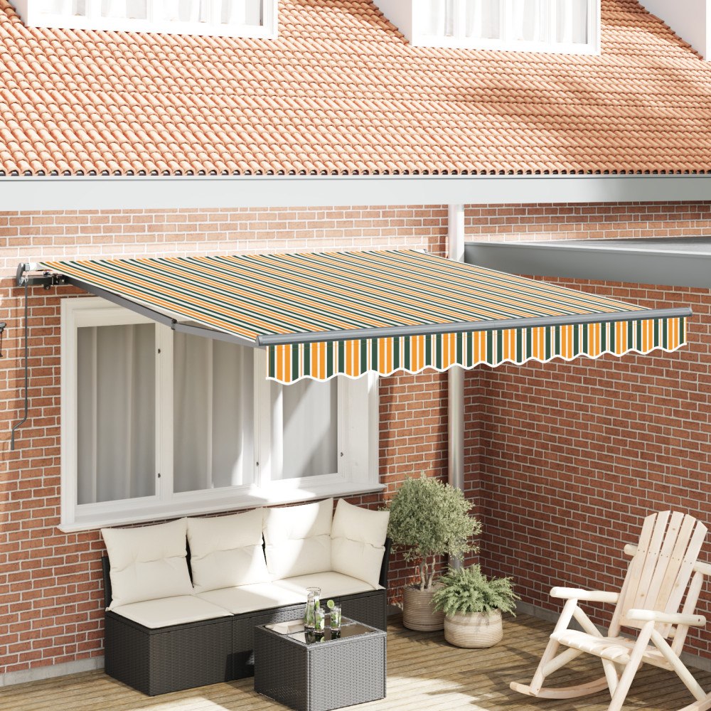 vidaXL Manuell Utdragbar Markis Grön och Gul 350x250 cm, vidaXL Markis Ersättningsduk för 3.5x2.5 m Ram Grön och Gul