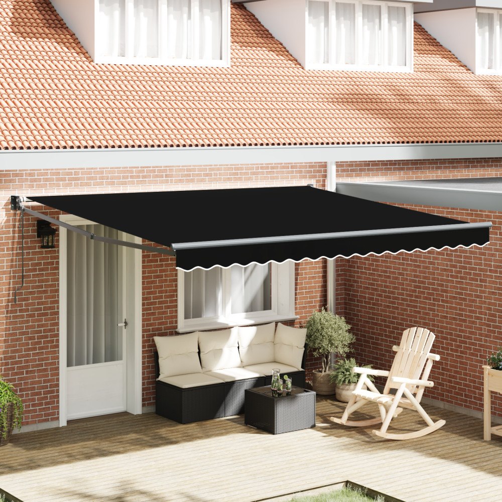 vidaXL automatisk utdragbar markis svart 400x300 cm, vidaXL markis utbytes tyg för 4x3 m ram svart