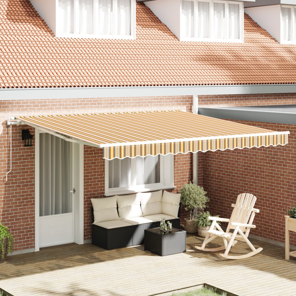 vidaXL Automatisk utdragbar markis multicolor randig 400x350 cm