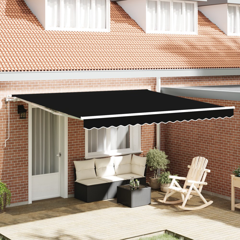 vidaXL Automatisk Utdragbar Markis Svart 400x350 cm, vidaXL Markis Ersättningstyg för 4x3.5 m Ram Svart