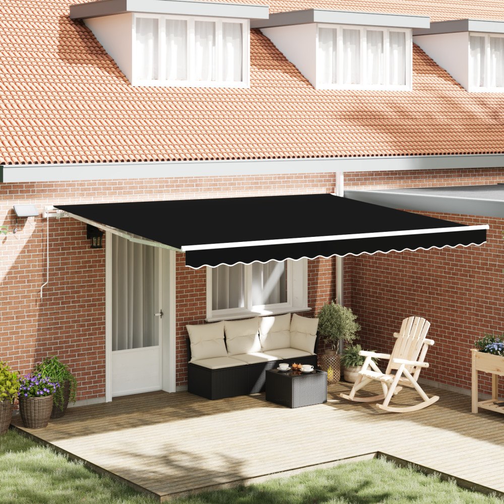 vidaXL Manuell Uppfällbar Markis med LED Svart 450x300 cm, vidaXL Markis Ersättnings Tyg för 4,5x3 m Ram Svart