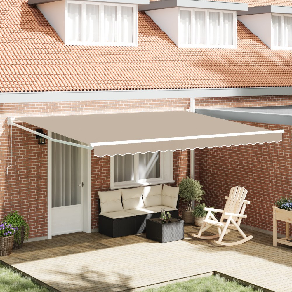 vidaXL Manuell Utdragbar Markis Beige 450x300 cm, vidaXL Markiserings tyg för 4.5x3 m ram Beige