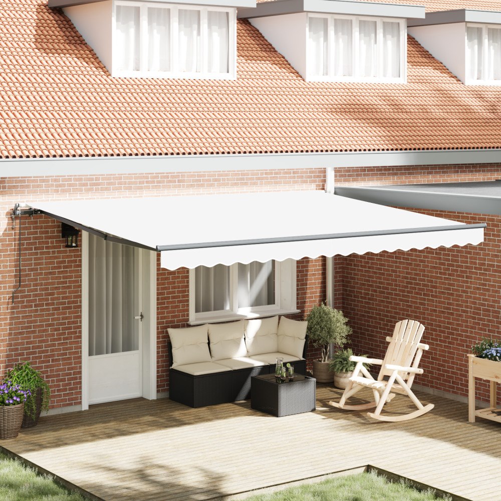 vidaXL Automatisk Utdragbar Markis Vit 450x300 cm, vidaXL Markis Ersättnings Tyg för 4.5x3 m Ram Vit
