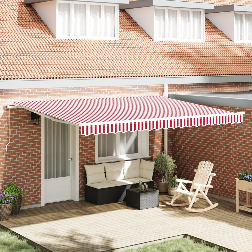 vidaXL Manual Retractable Awning Röd och Vit Rand 450x350 cm