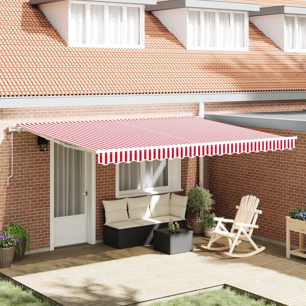 vidaXL Utdragbar markis Röd och Vit 450 × 350 cm Duk och Aluminium