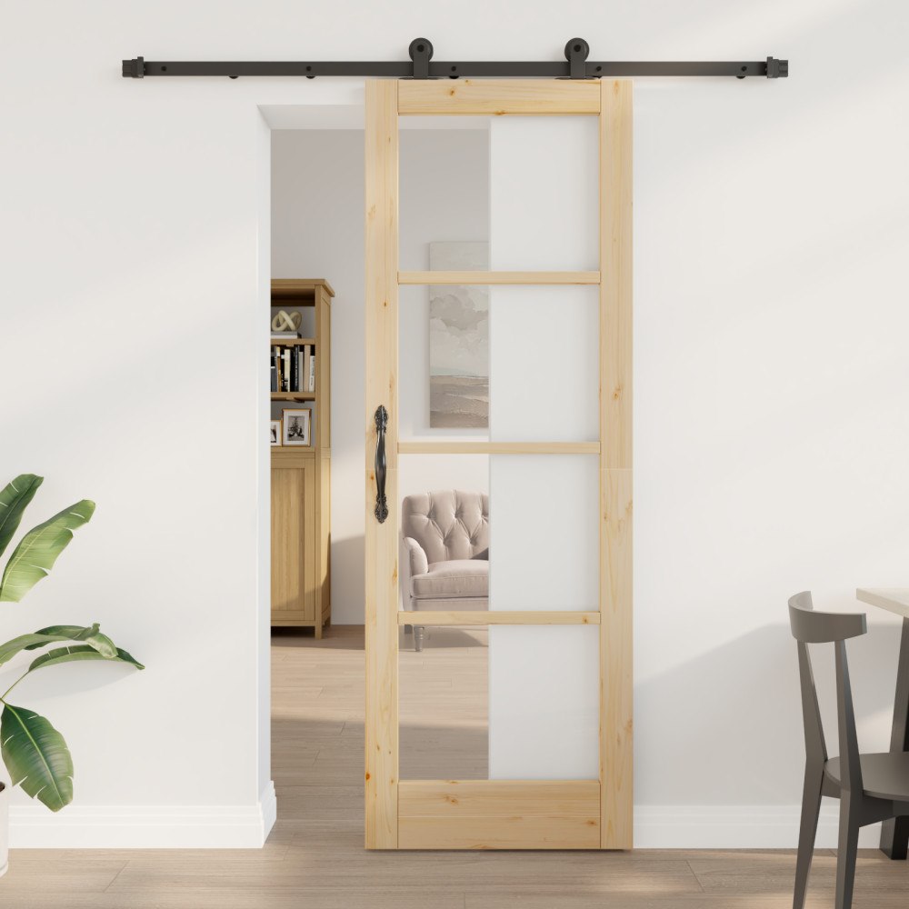 vidaXL Skjutdörr med hårdvarusats 'ORKDAL'Massivt trä & Glas, vidaXL Inredningsdörr med glas 'ORKDAL'73,5x211x4 cm Massivt trä...