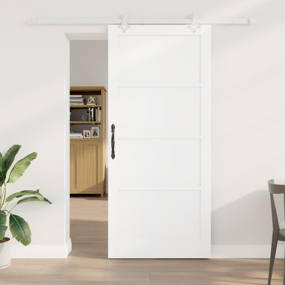 vidaXL Skjutdörr med beslag Set Vit 93x211 cm Massivt Trä Furu, vidaXL Innertdörr "ORKDAL" Vit 93x211x4 cm Massivt Trä Furu