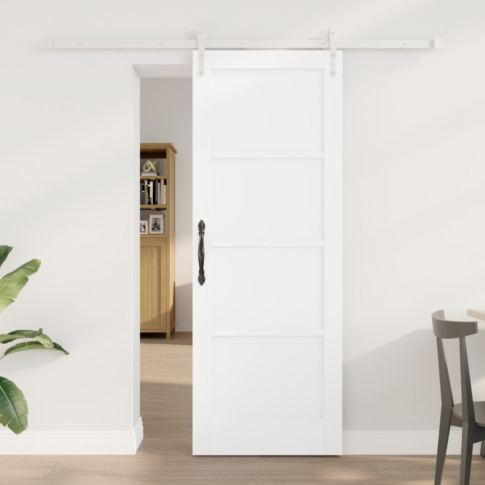 vidaXL Skjutdörr med Utrustningsset Vit 73.5x198.5 cm Massivt Trä Furu, vidaXL Inredningsdörr 'ORKDAL'Vit 73.5x198.5x4 cm Massi...