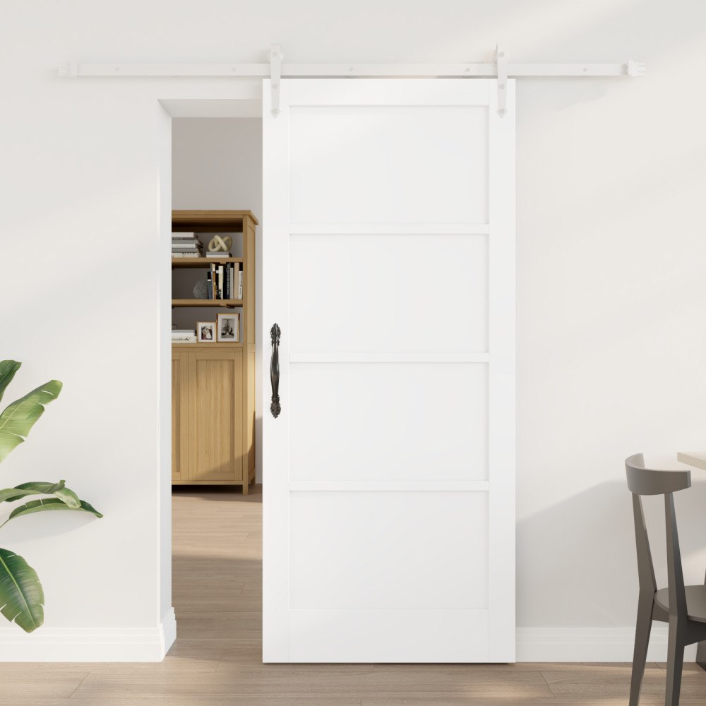 vidaXL Skjutdörr med skjutdörrsset Vit 78x202 cm Massivt trä Furu