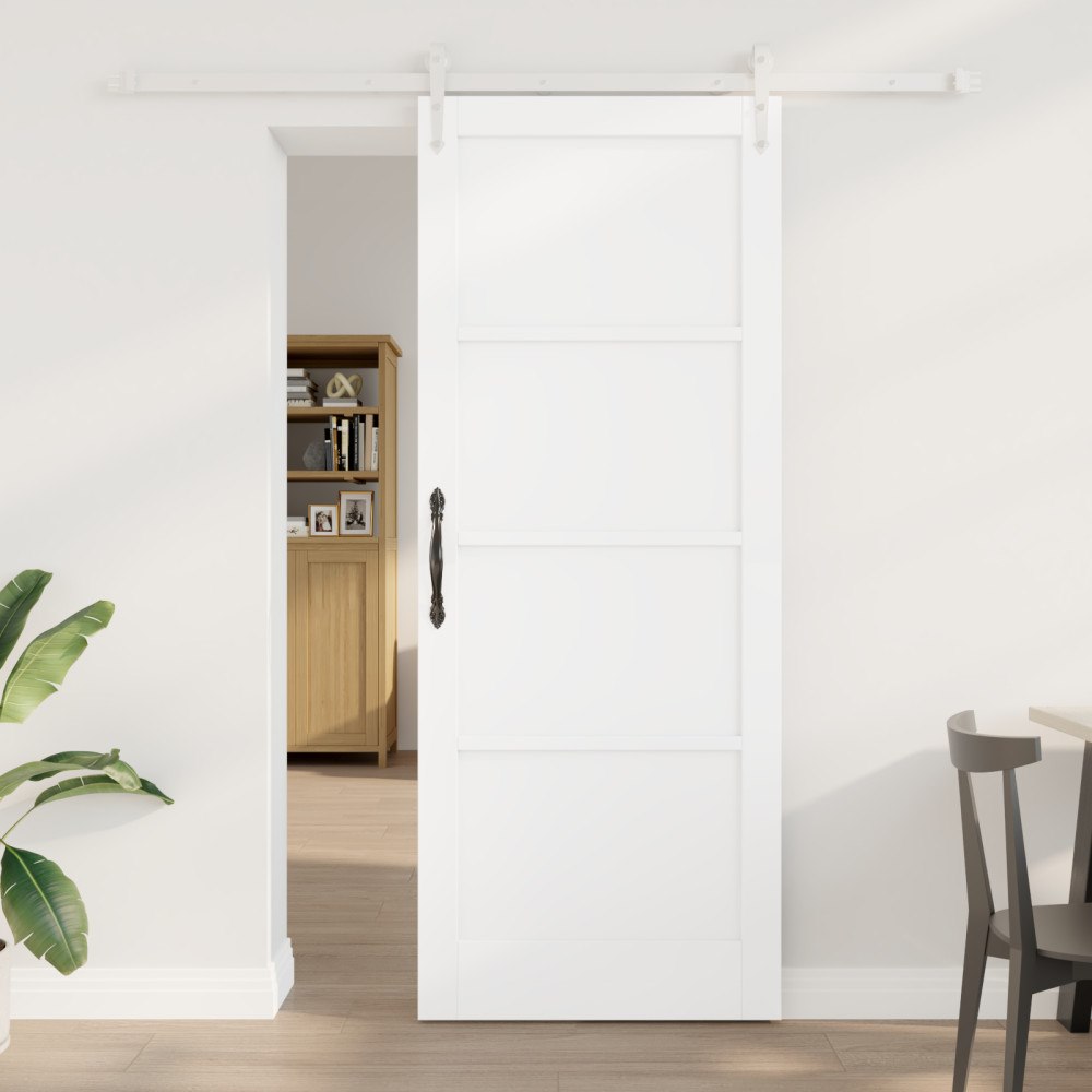 vidaXL Skjutdörr med Hårdvaruset Vit 83x211 cm Massiv Trä Fur