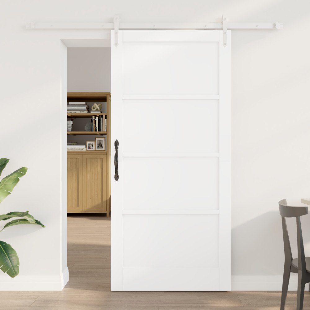 vidaXL skjutdörr med skjutkomponentset Vit 93x202 cm Massivt trä Furu, vidaXL Inreddörr “ORKDAL” Vit 93x202x4 cm Massivt trä Fu...