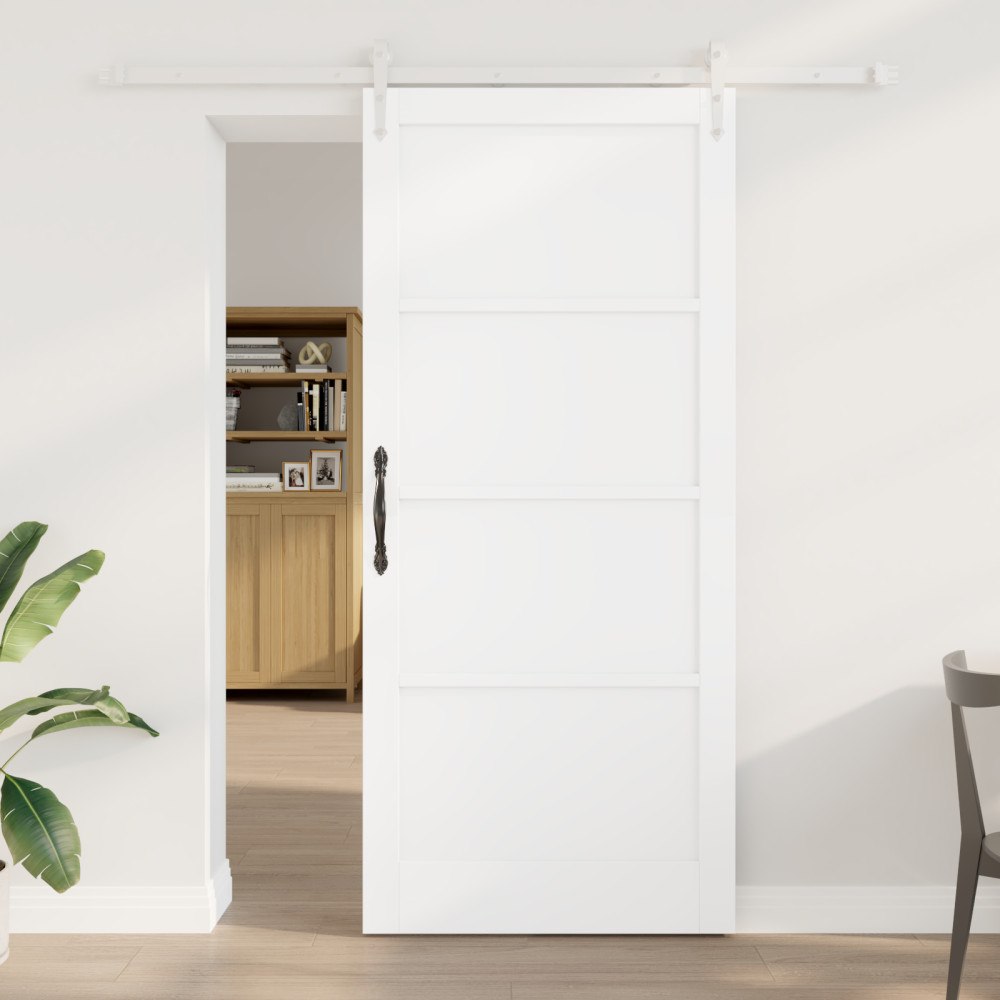 vidaXL Skjutdörr med Hårdvarusats Vit 93x211 cm Massiv Trä Furu