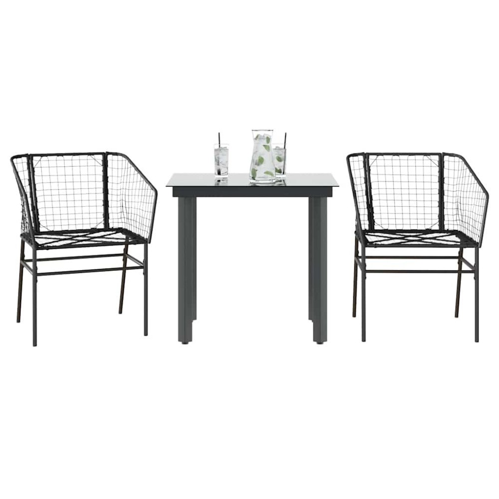 vidaXL Matgrupp för trädgården 3 delar svart konstrotting och glas