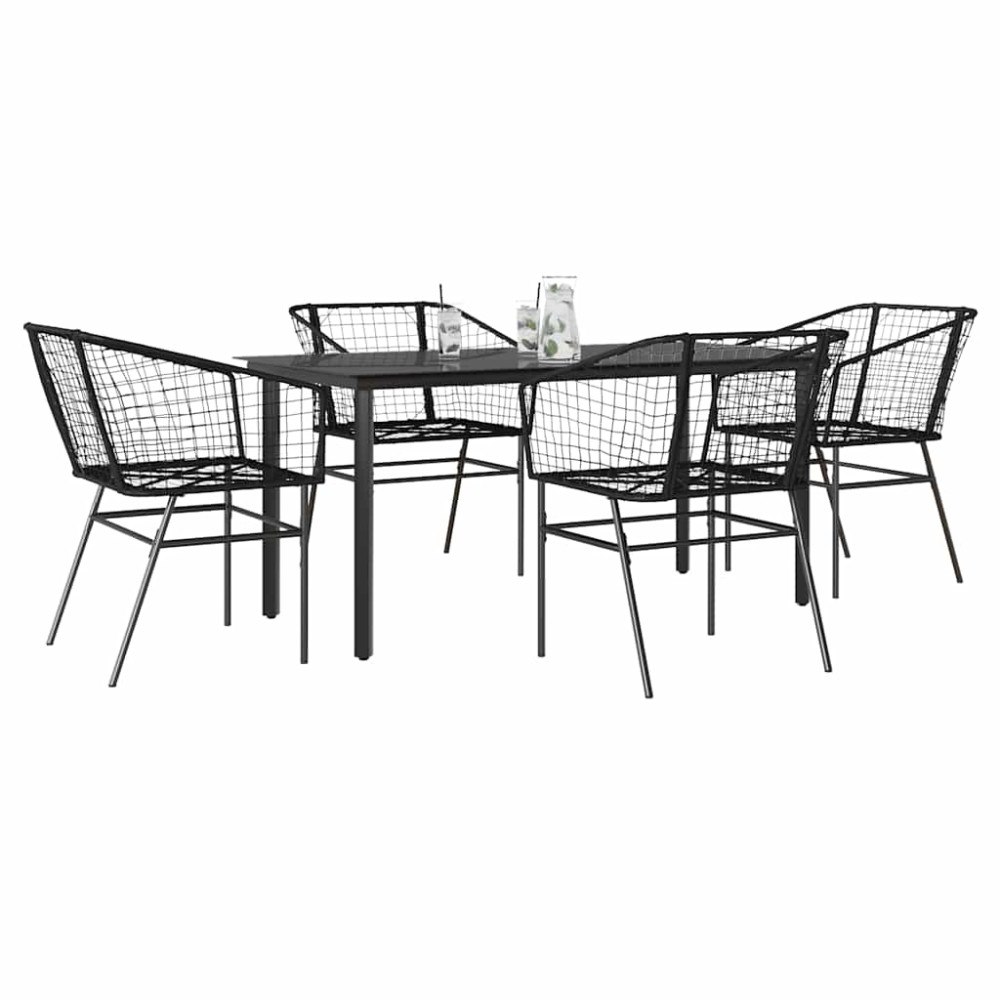 vidaXL Matgrupp för trädgården 5 delar svart polyrotting glas