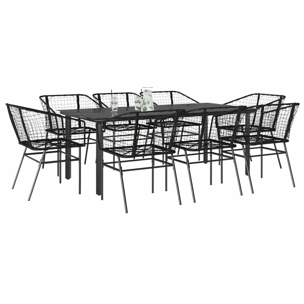 vidaXL Matgrupp för trädgården 9 delar svart polyrotting glas