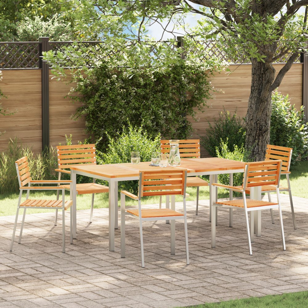 vidaXL 7-delat trädgårdsdining set massivt trä teak, vidaXL utomhusbord 180x90x75 cm massivt trä teak, vidaXL stapelbara trädgå...