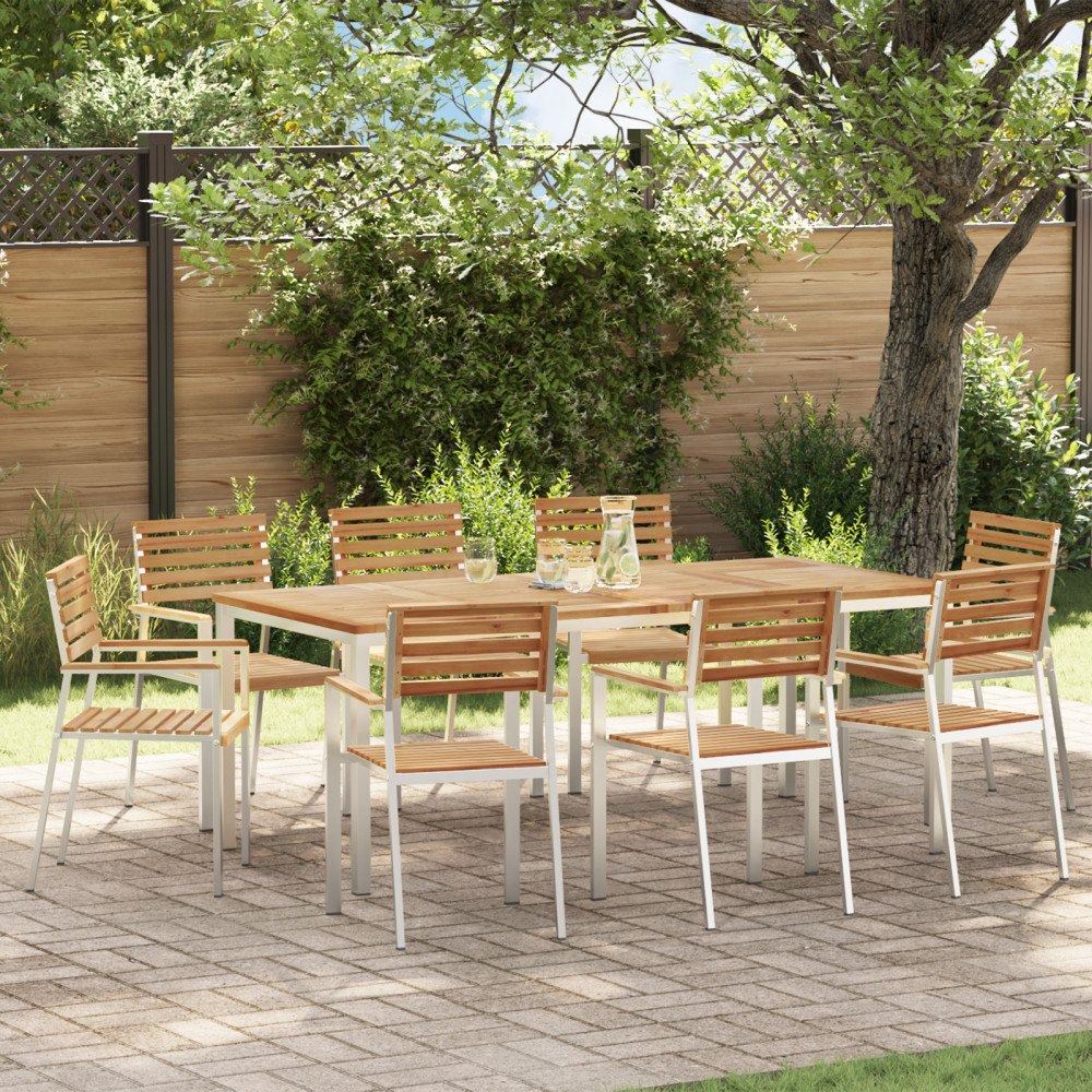 vidaXL 9-delars Trädgårds matsals-set Massivt Trä Teak, vidaXL Utomhus matsalsbord 200x90x74.5 cm Massivt Trä Teak, vidaXL Stap...