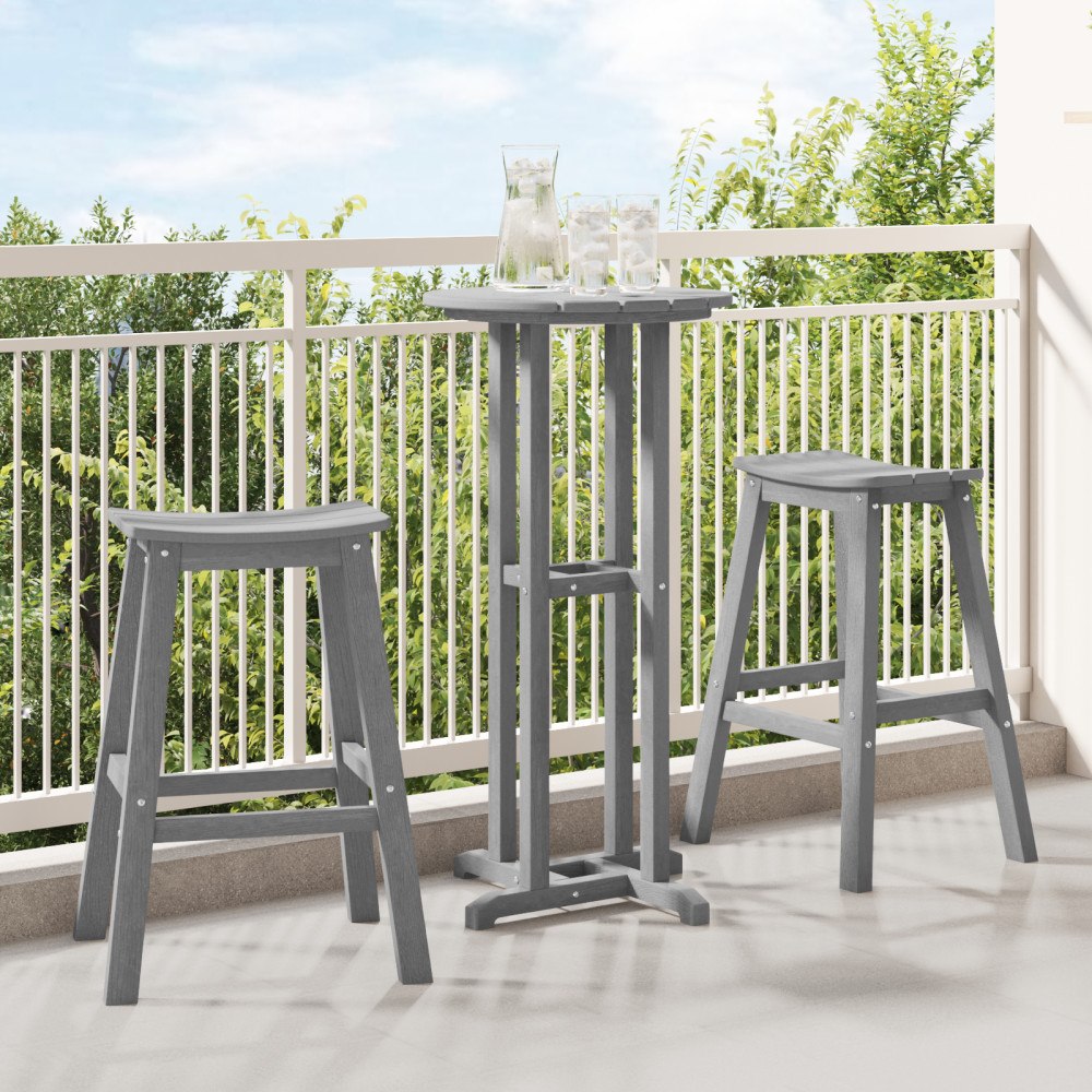 vidaXL 3-delat trädgårdsbarset ljusgrå HDPE, vidaXL barbord ljusgrå 55x55x107 cm HDPE, vidaXL barstolar 2 st ljusgrå HDPE