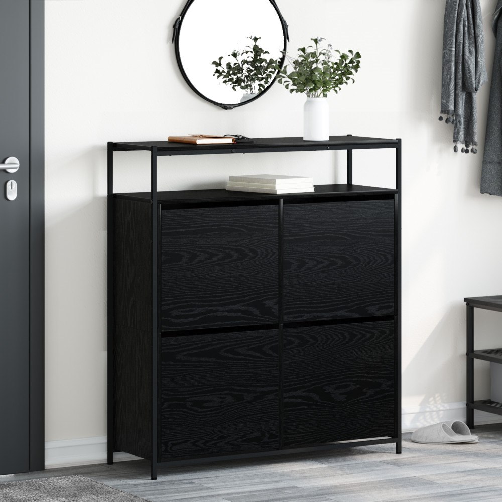 vidaXL skoskåp med 4 fällbara lådor svart ek 100x34x112 cm