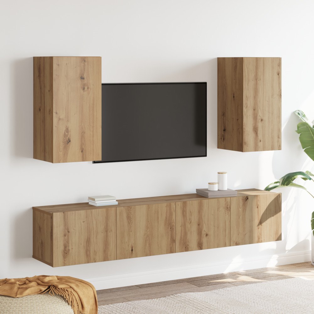 vidaXL 4-delat väggmonterat TV-skåpsset i artisanek och ingenjörsträ