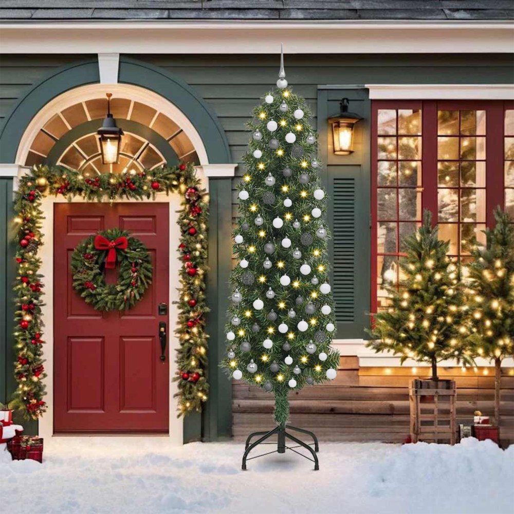 vidaXL Konstgjord julgran Grön 210 cm PVC och stål och plast