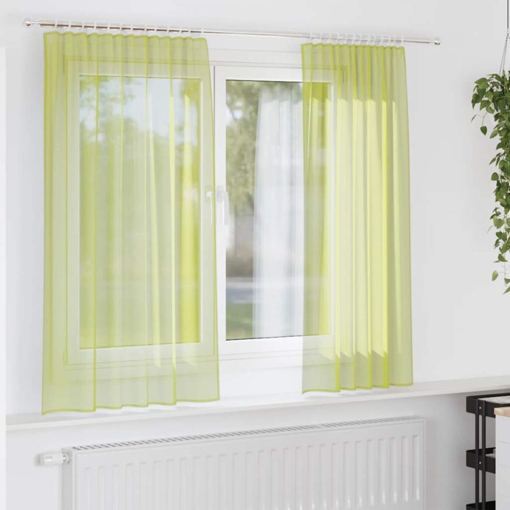 vidaXL Voile gardiner med stångfickor 2 st äppelgrön