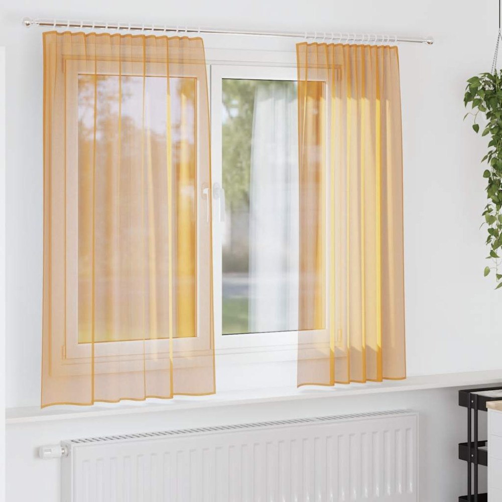 vidaXL Voile gardiner med stångfickor 2 st orange
