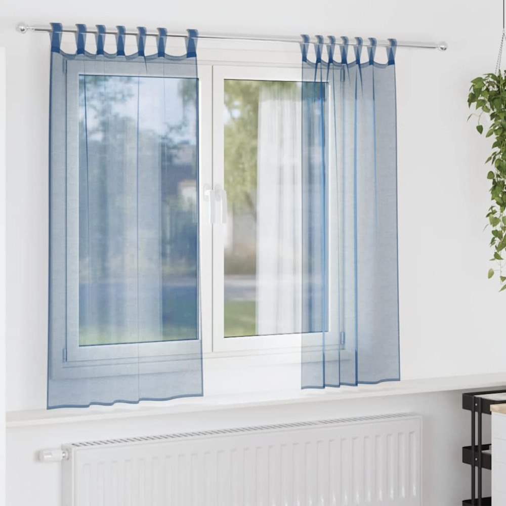 vidaXL Voile gardiner med stångfickor 2 st kungsblå