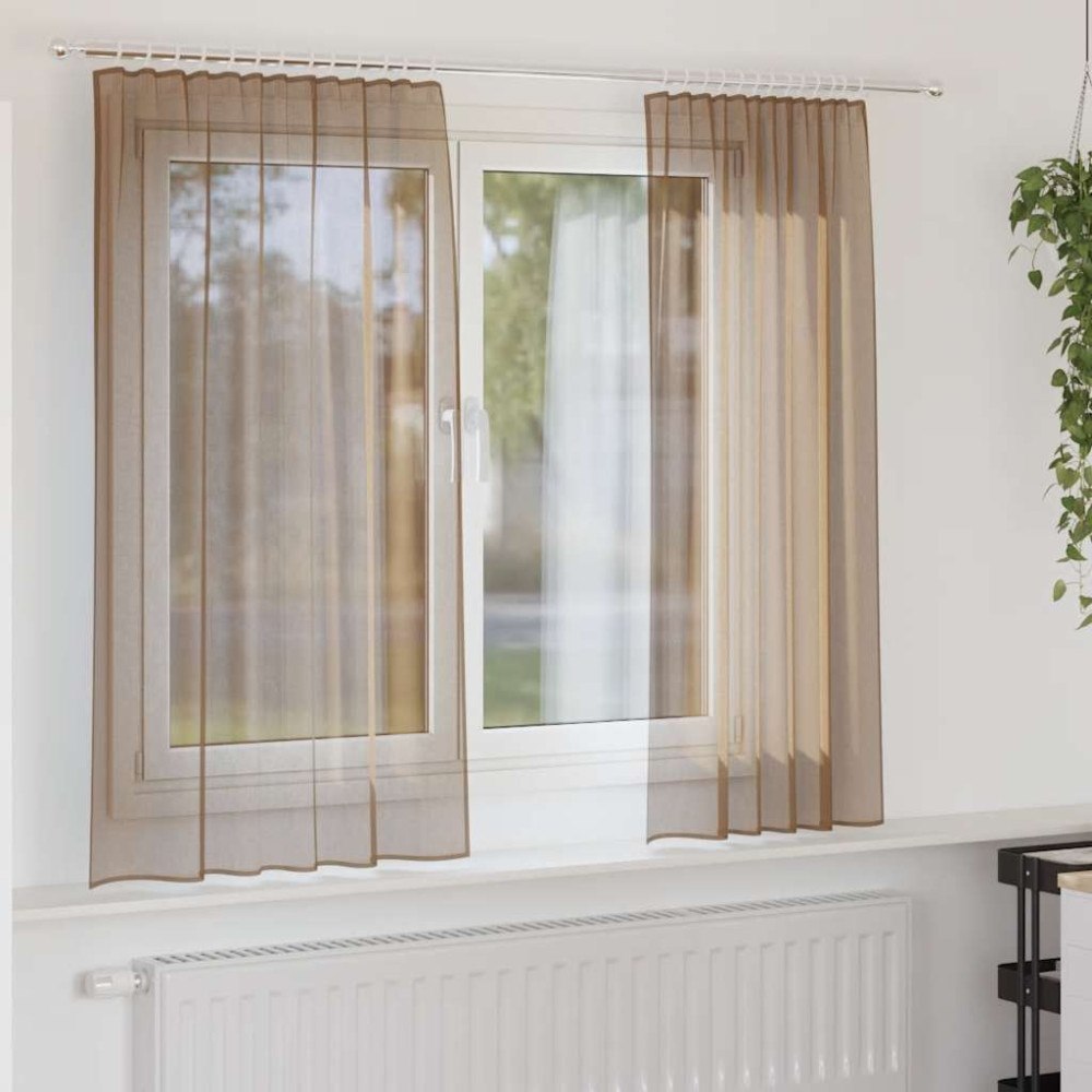 vidaXL Voile gardiner med stångfickor 2 st ljusbrun