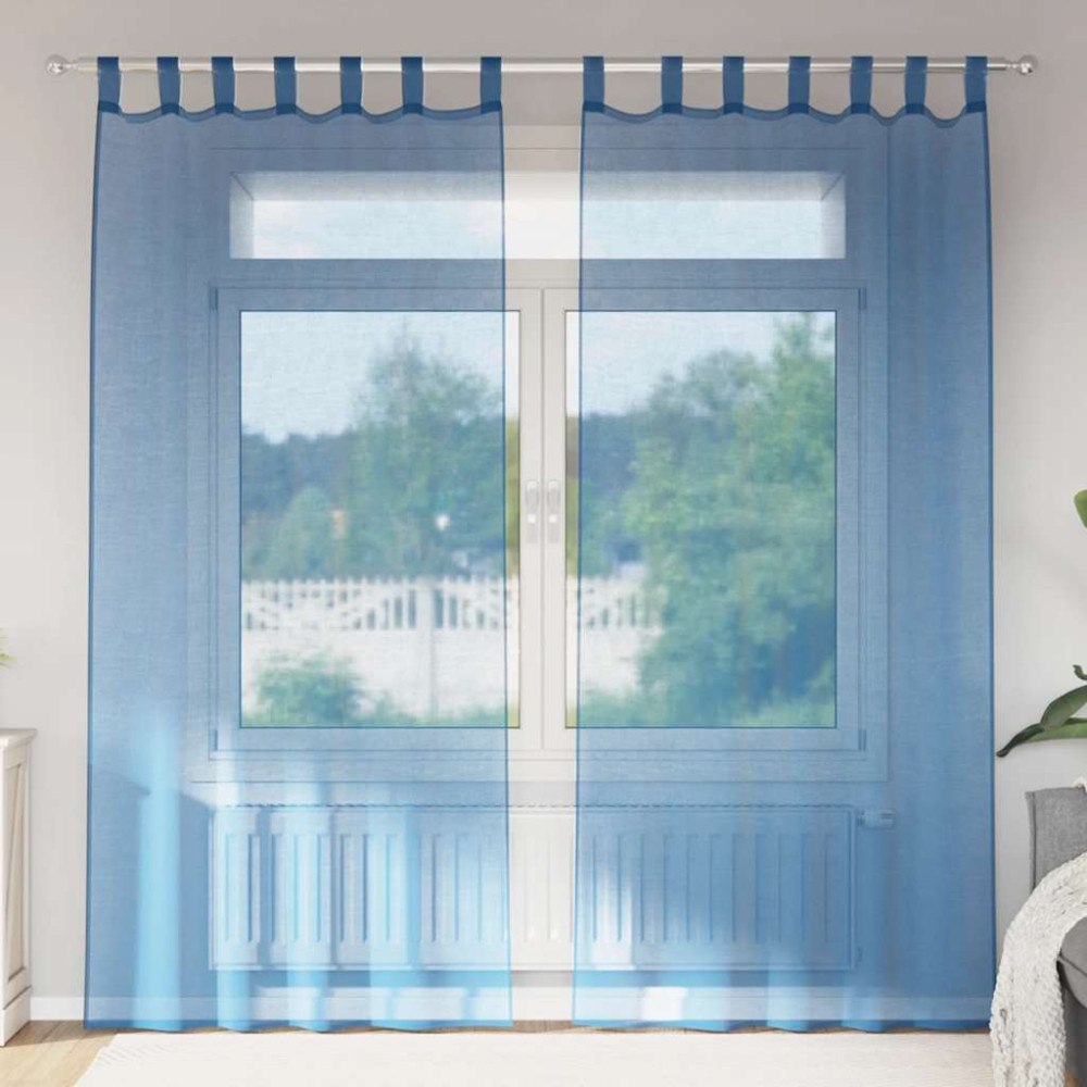 vidaXL Voile gardiner med öglor 2 st kungsblå 140x225 cm