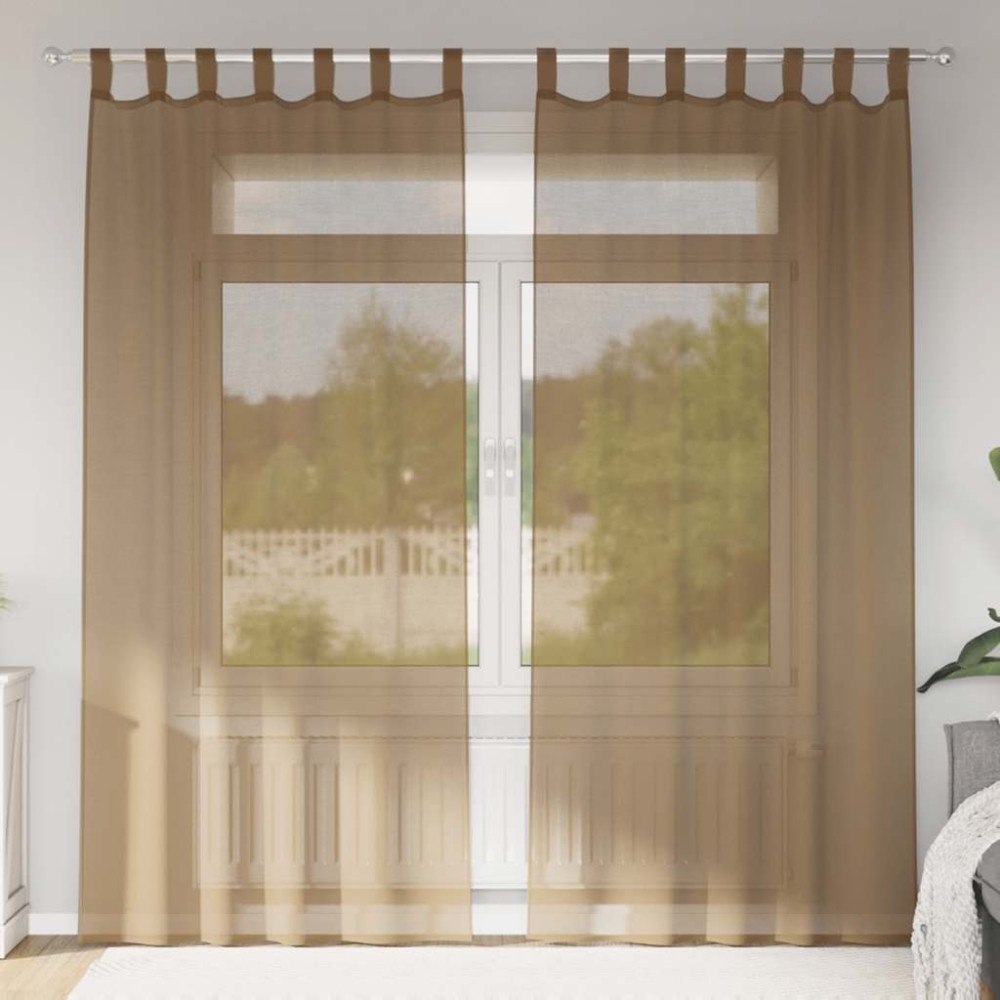 vidaXL Voile gardiner med öglor 2 st ljusbrun 140x225 cm