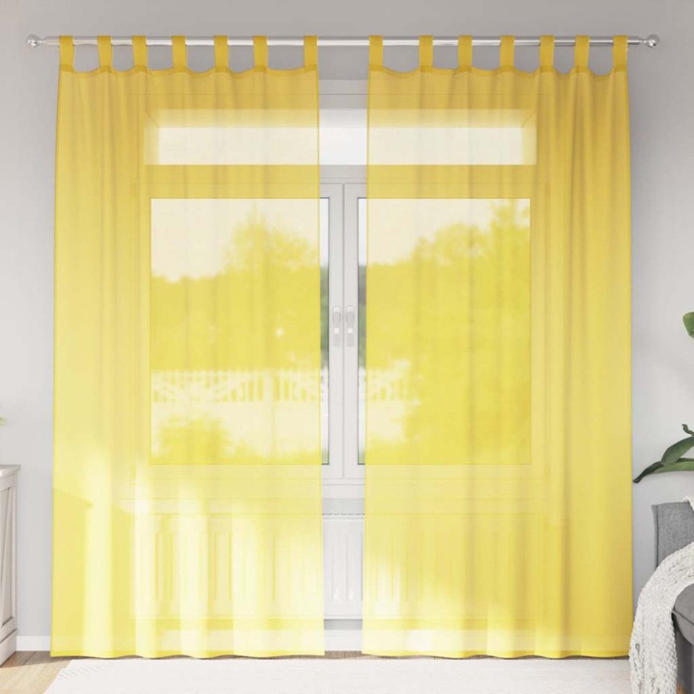vidaXL Voile gardiner med öglor 2 st gul 140x225 cm