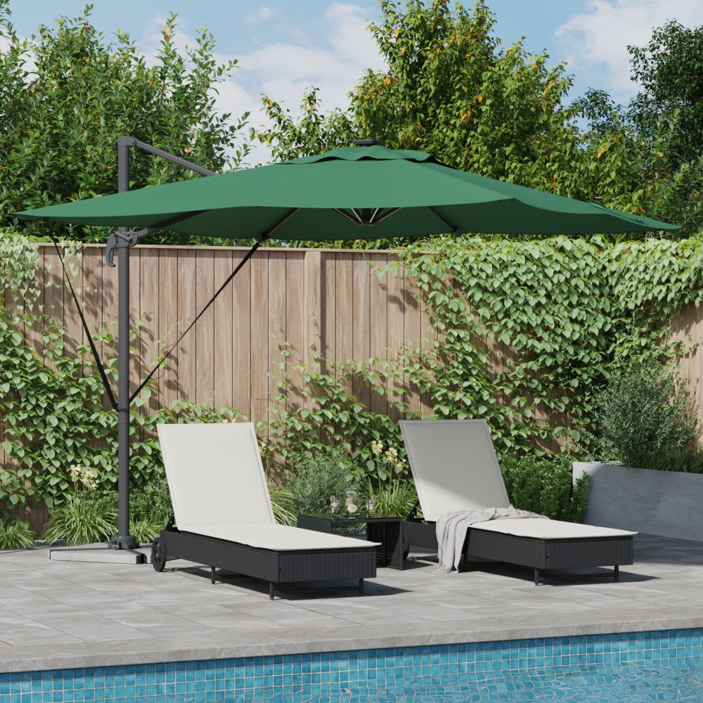 vidaXL Cantilever Roma Parasoll med LED-lampor Grön 286x285x270 cm Aluminium