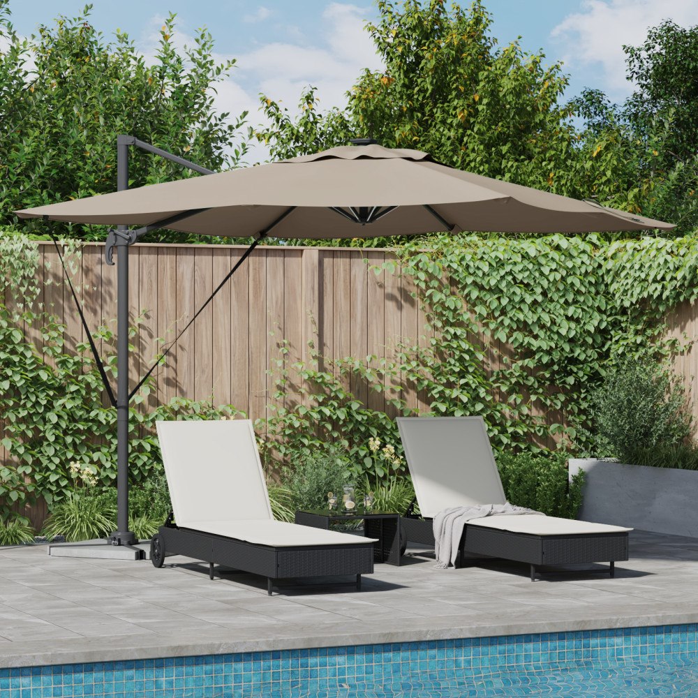 vidaXL Cantilever Roma Parasol med LED-lampor Taupe 286x285x270 cm Aluminium