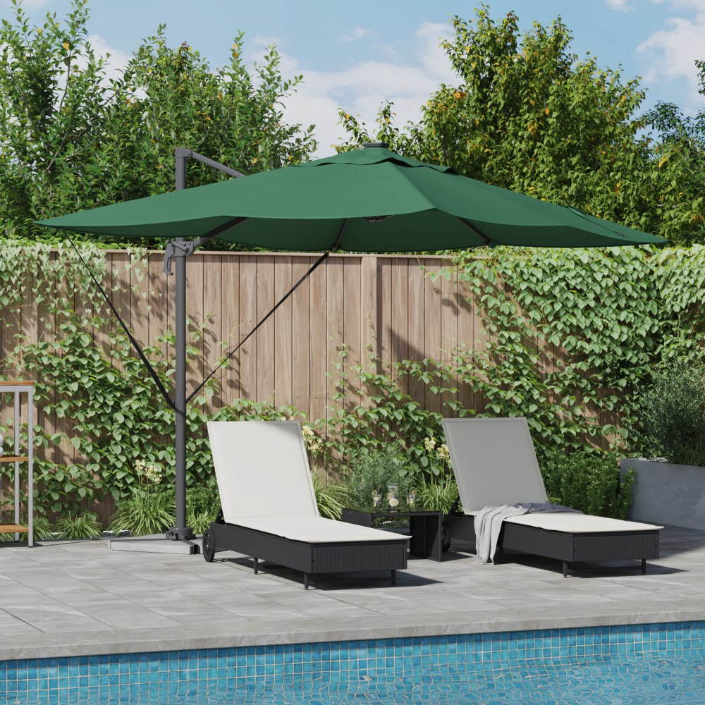 vidaXL Cantilever Roma Parasol med LED Grön 352x251x265 cm Aluminium