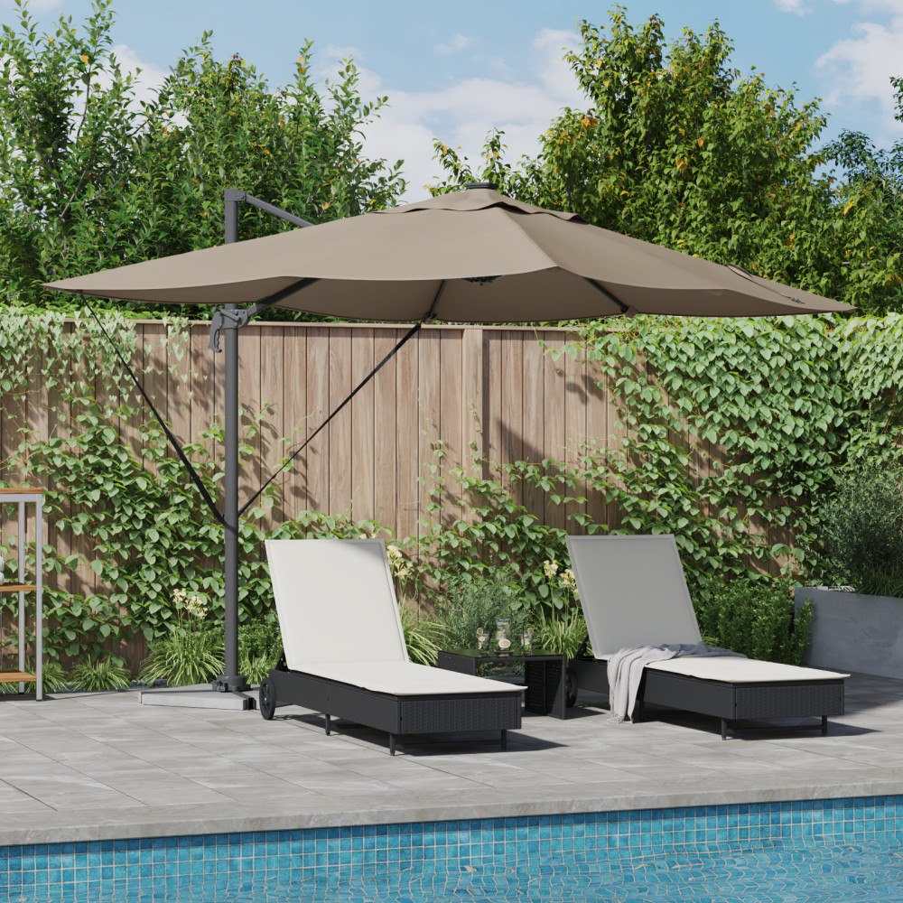 vidaXL Cantilever Roma Parasol med LED Taupe 352x251x265 cm Aluminium