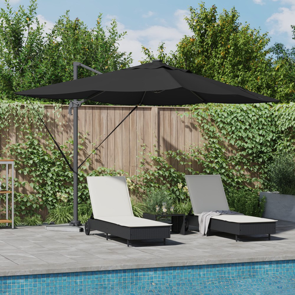 vidaXL Kantilever Roma Parasol med LED-lampor Svart 352x251x265 cm Aluminium