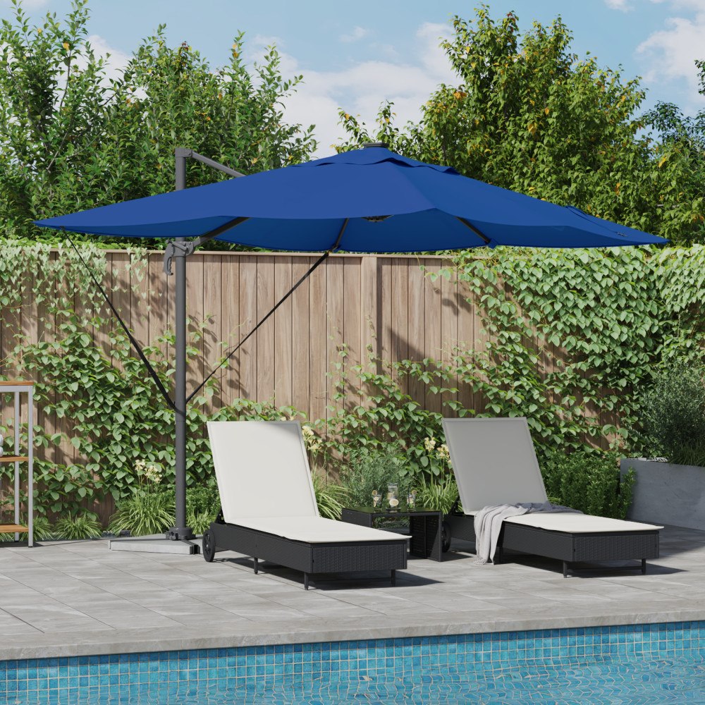 vidaXL Cantilever Roma Parasol med LED-lampor Azure Blue 352x251x265 cm Aluminium