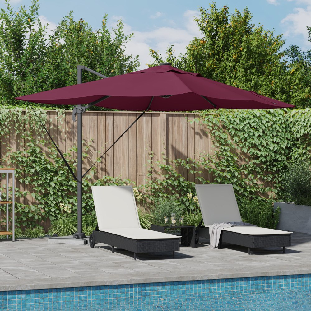 vidaXL Kantilever Roma Parasoll med LED-belysning Bordeaux Röd 352x251x265 cm Aluminium