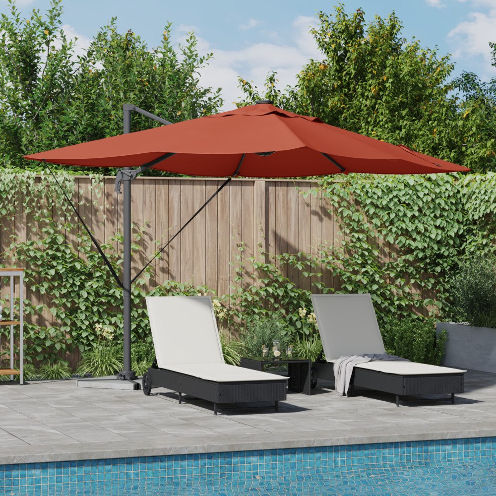 vidaXL Cantilever Roma Parasol med LED-lampor Terracotta 352x251x265 cm Aluminium