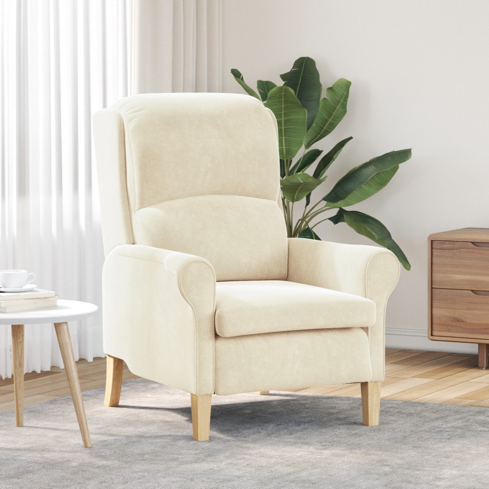 vidaXL Krämfärgad fåtölj Kräm Tyg och trä Medium Stilren ergonomisk stol
