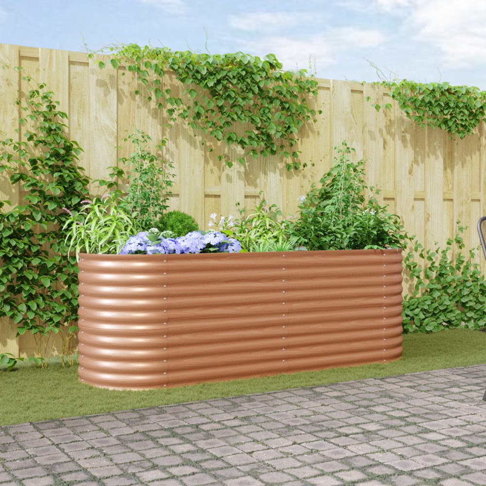 vidaXL Brun Höjd Trädgårdsbädd - Trälook 240x80x81 cm Stål