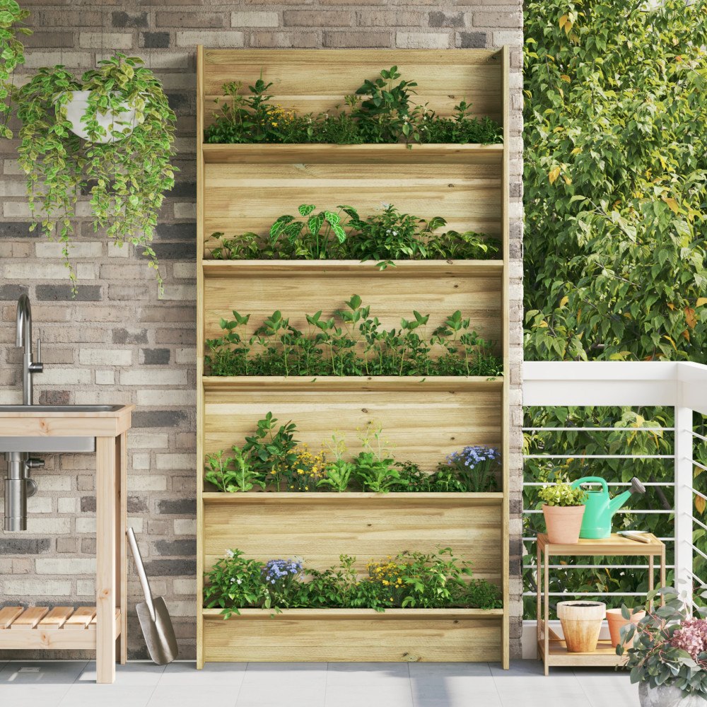 vidaXL Trädgård Växtställ 5-Hylder 90x15x179.5 cm Naturligt Trä