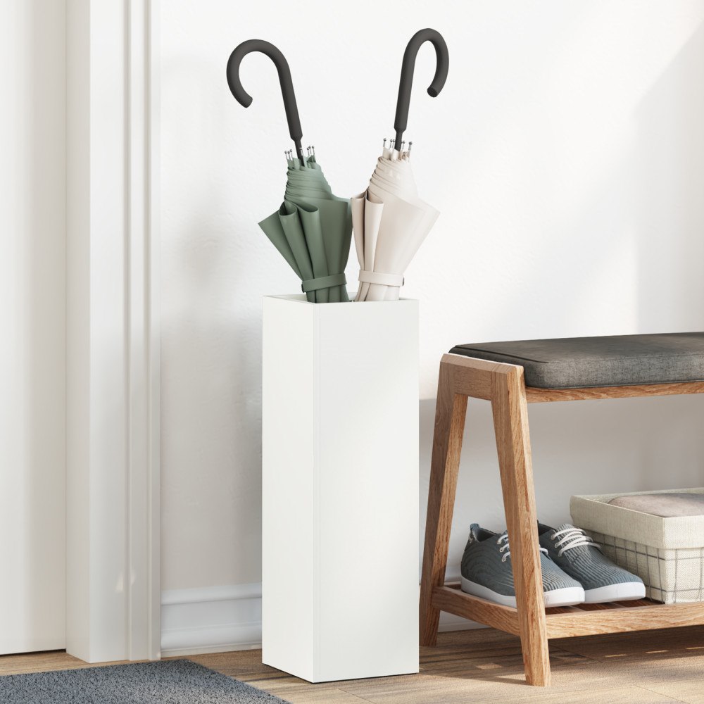 vidaXL Paraplyställ Vitt Trä Medium Vitt paraplyställ Rektangulär