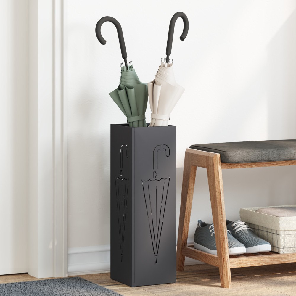 vidaXL Paraplyställ Svart Stål Medium Svart Paraplyställ Rektangulär