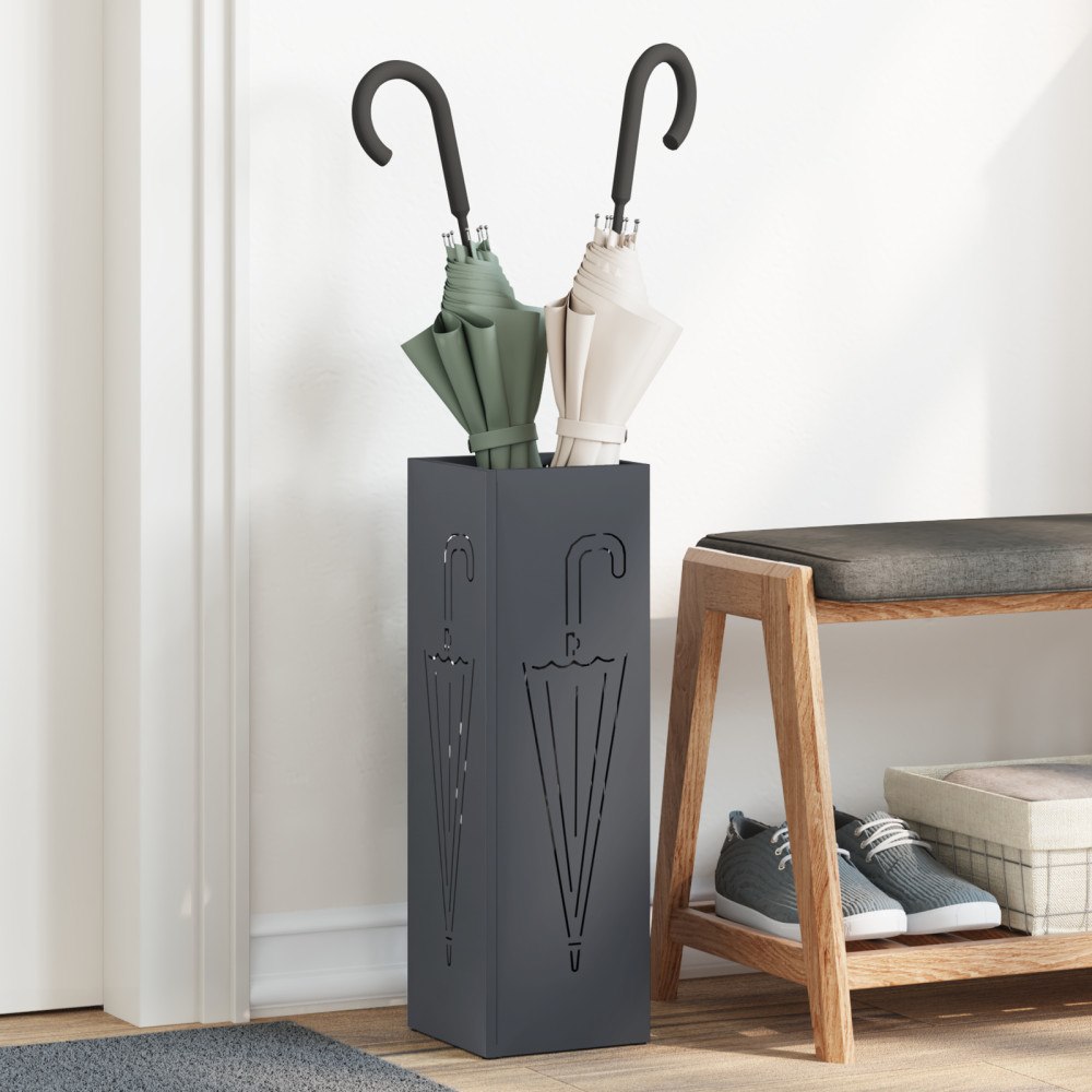 vidaXL Paraplyställ Antracit Metall Standard Paraplyställ Rektangulärt