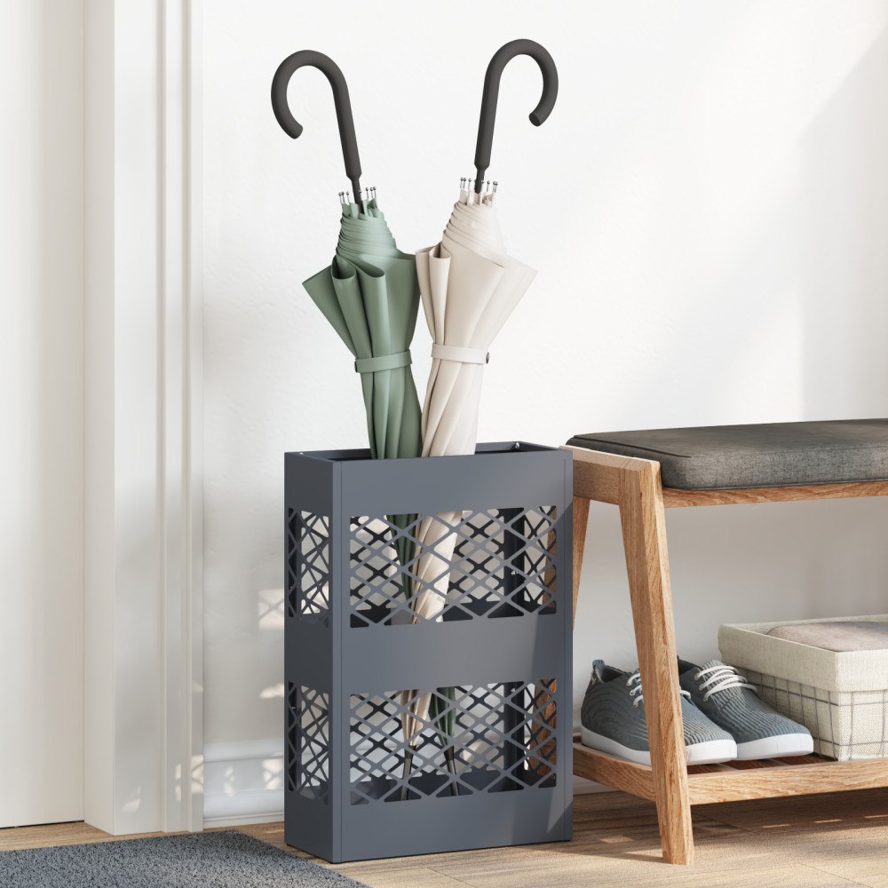 vidaXL Paraplyställ Antracit Metall Medium Paraplyställ Rektangulär