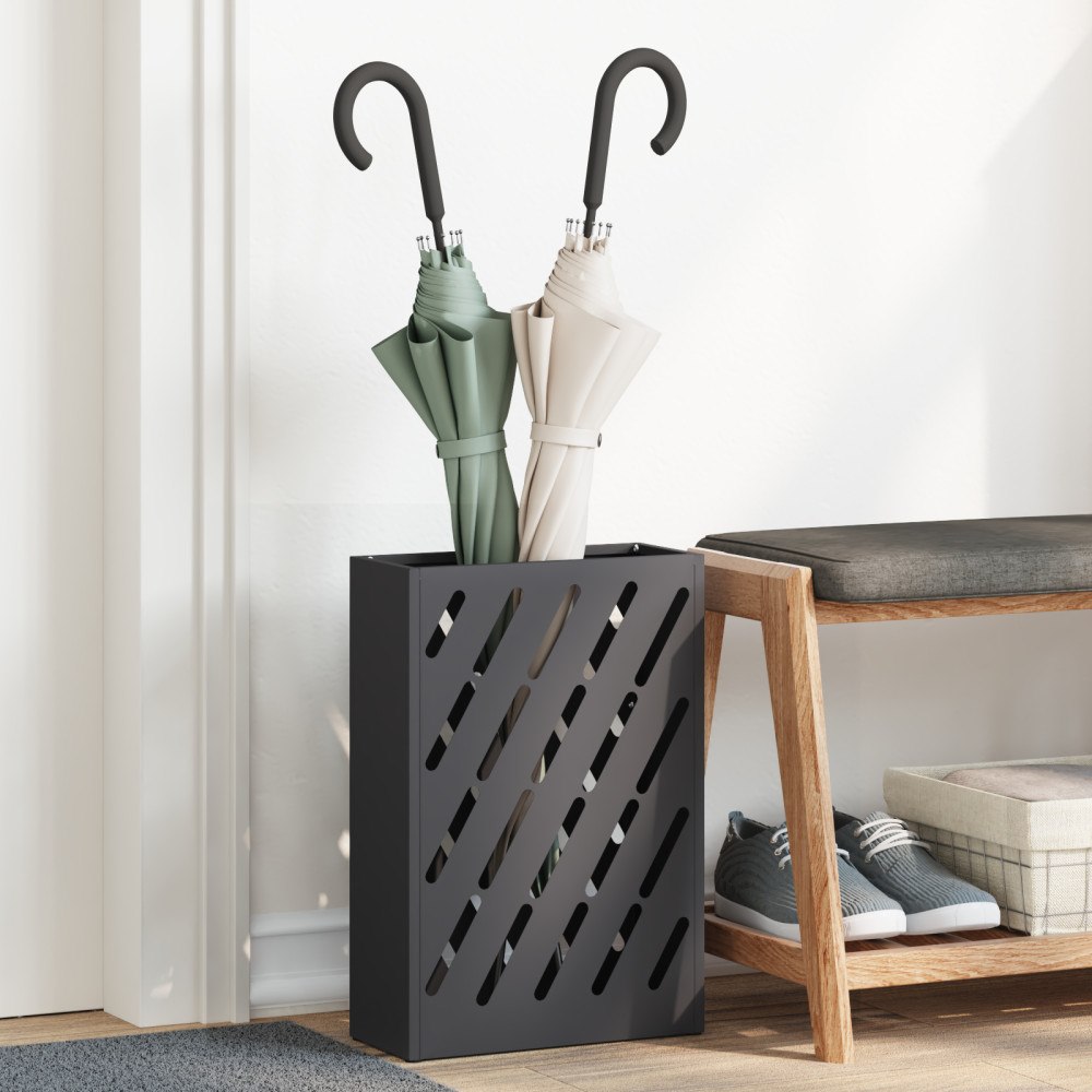 vidaXL Paraplyställ Svart Metall Medium Paraplyställ Rektangulärt